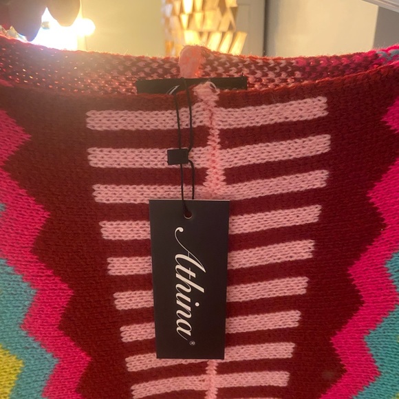 Athina, M(8/12) Poncho Sweater w/Ruffled Boarder, multicolor,mid calf length,NWT - Picture 4 of 6
